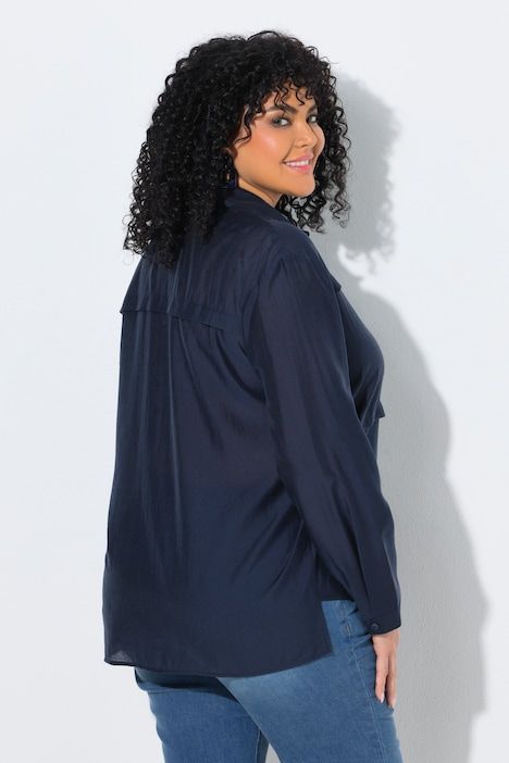 Chemisier oversize, empiècements horizontaux, col chemise et manches longues