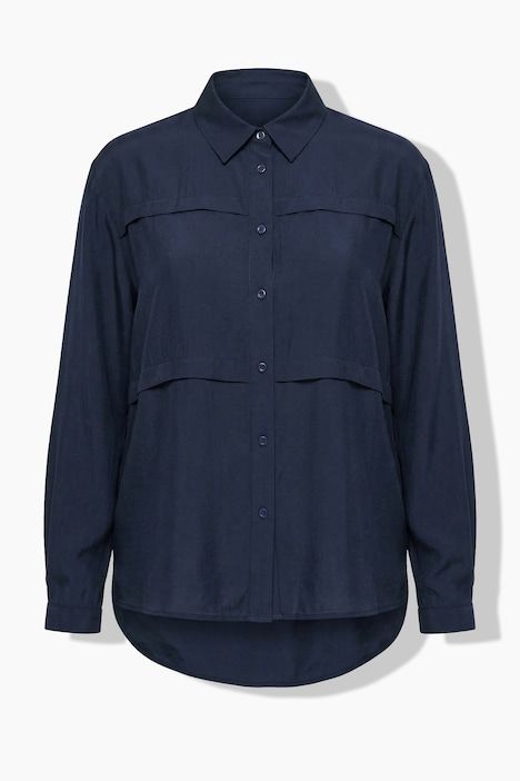 Chemisier oversize, empiècements horizontaux, col chemise et manches longues
