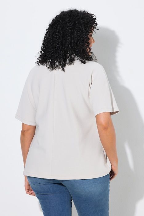 T-shirt oversize, liseré fantaisie, col chemise et manches courtes