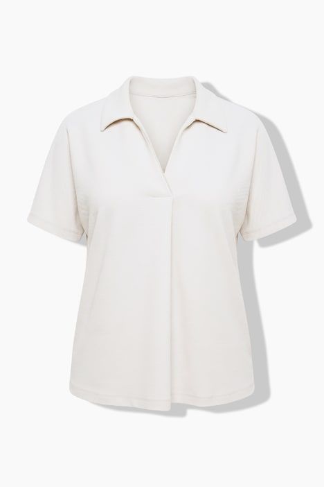 T-shirt oversize, liseré fantaisie, col chemise et manches courtes