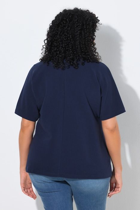T-shirt oversize, liseré fantaisie, col chemise et manches courtes