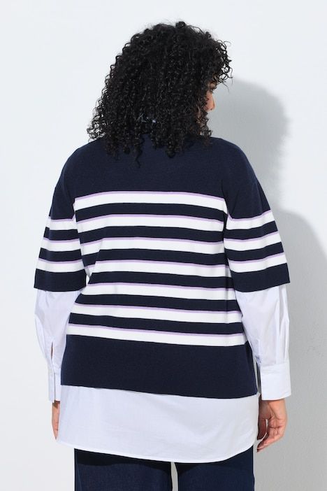 Pull à rayures, col rond et manches courtes