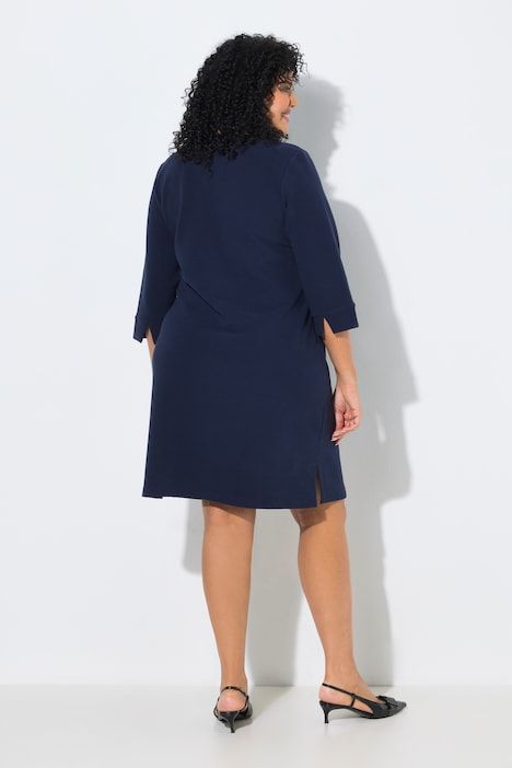 Robe texturée, col tunisien et manches 3/4