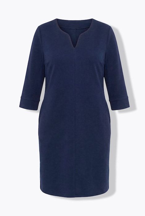 Robe texturée, col tunisien et manches 3/4