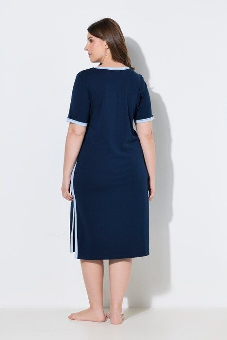 Chemise de nuit à rayures, bordures fantaisie, décolleté en V et manches courtes