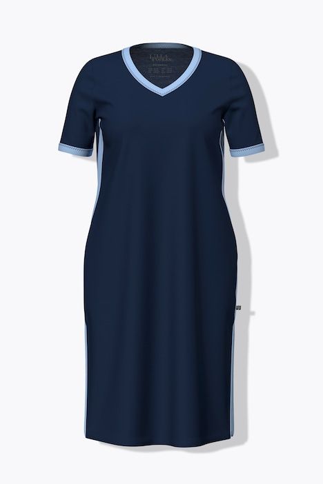 Chemise de nuit à rayures, bordures fantaisie, décolleté en V et manches courtes