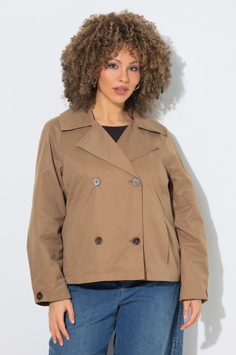 Trench-coat court, col à revers, double rangée de boutons et manches longues