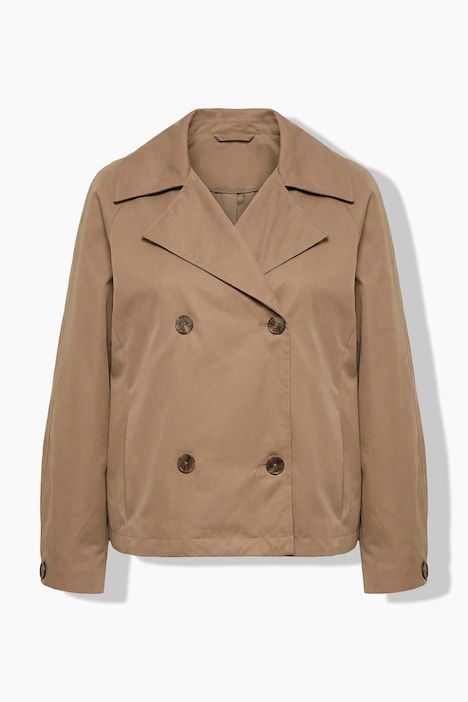 Trench-coat court, col à revers, double rangée de boutons et manches longues