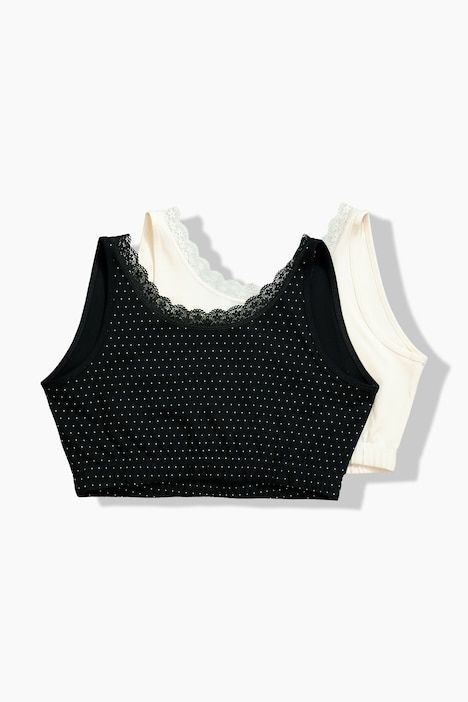 Lot de 2 brassières, pois/uni, dentelle et décolleté en V