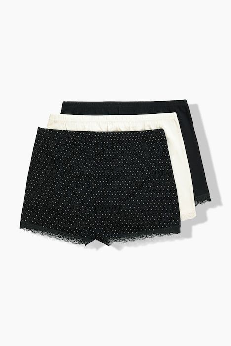 Lot de 3 shorties, pois/uni, tour de cuisse peu échancré