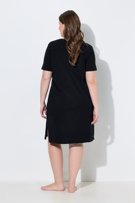 Chemise de nuit / grand T-shirt, motif visage, décolleté en V et manches courtes