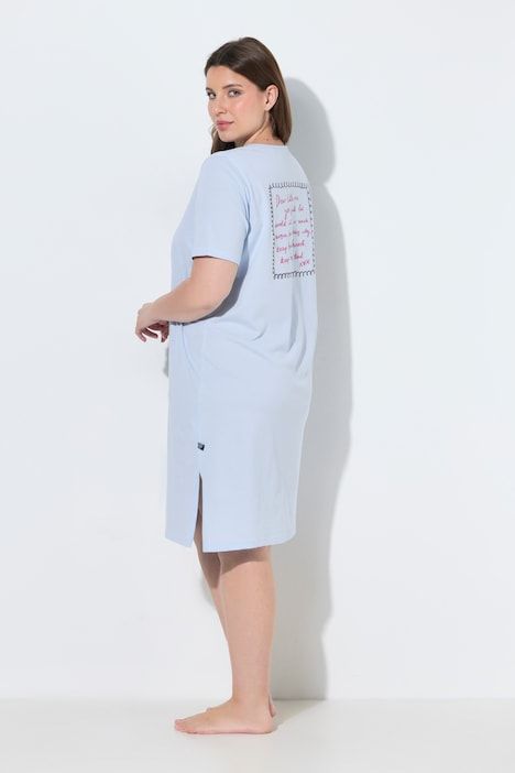 Chemise de nuit / grand T-shirt, motif pigeon avec lettre, décolleté en V et manches courtes