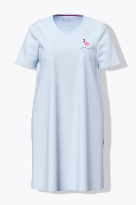 Chemise de nuit / grand T-shirt, motif pigeon avec lettre, décolleté en V et manches courtes