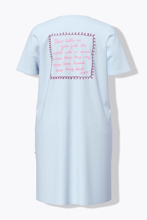 Chemise de nuit / grand T-shirt, motif pigeon avec lettre, décolleté en V et manches courtes