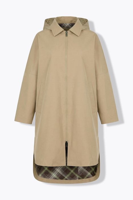 Manteau oversize, col chemise, capuche et doublure à carreaux