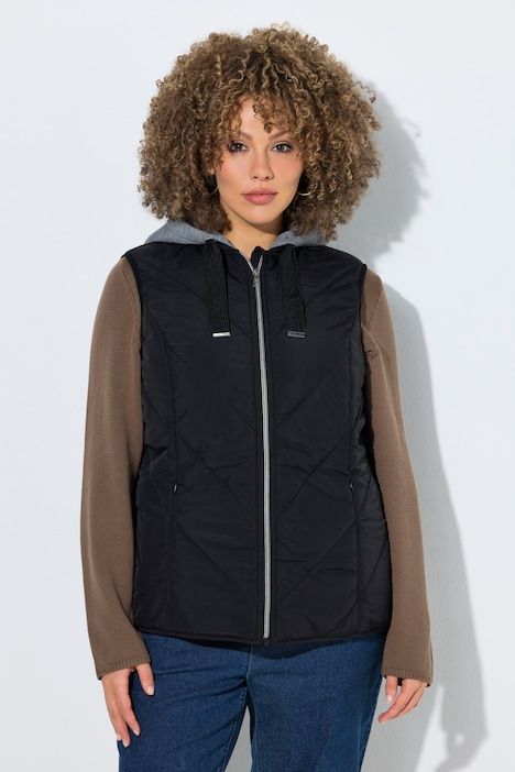 Veste matelassée HYPRAR, modèles sans manches, tissu Crincle effet froissé, capuche, fermeture à glissière à double sens