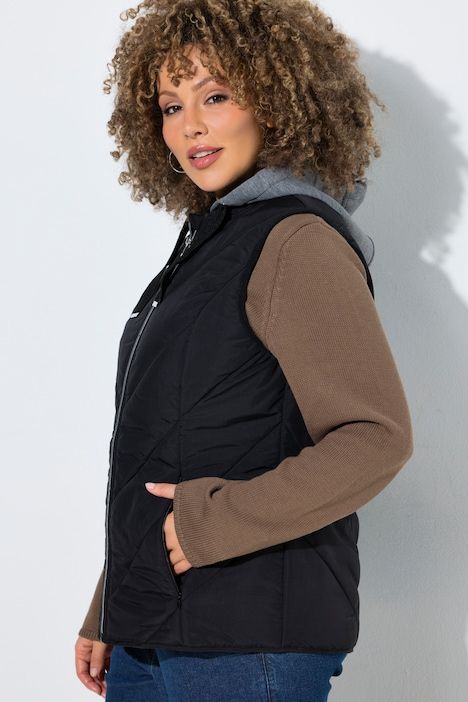 Veste matelassée HYPRAR, modèles sans manches, tissu Crincle effet froissé, capuche, fermeture à glissière à double sens