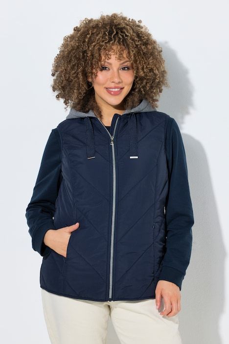 Veste matelassée HYPRAR, modèles sans manches, tissu Crincle effet froissé, capuche, fermeture à glissière à double sens