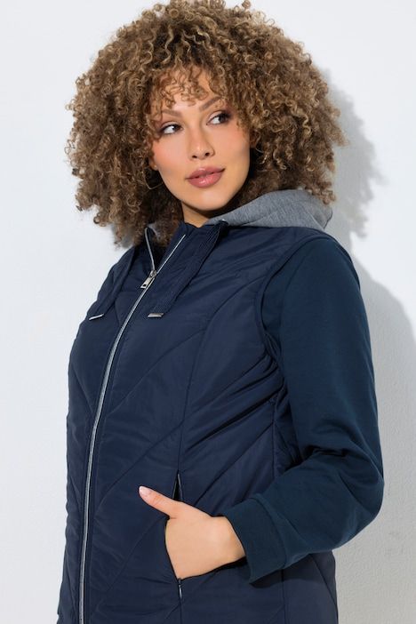 Veste matelassée HYPRAR, modèles sans manches, tissu Crincle effet froissé, capuche, fermeture à glissière à double sens