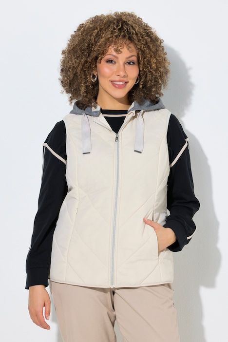 Veste matelassée HYPRAR, modèles sans manches, tissu Crincle effet froissé, capuche, fermeture à glissière à double sens