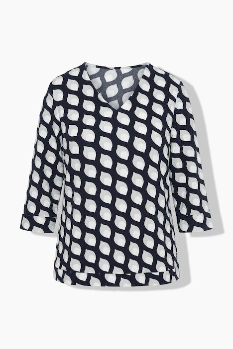 T-shirt imprimé, décolleté en V et manches 3/4