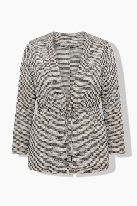 Veste avec rayures en relief, cordon sous tunnel à la taille, décolleté en V et manches longues