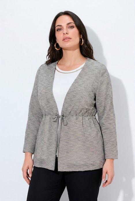 Veste avec rayures en relief, cordon sous tunnel à la taille, décolleté en V et manches longues
