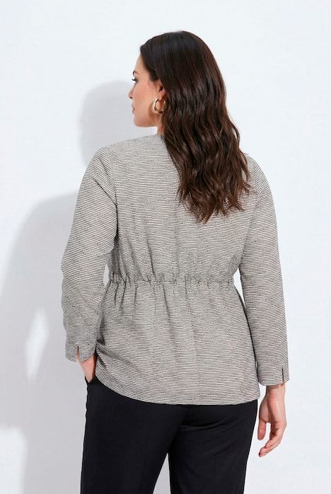 Veste avec rayures en relief, cordon sous tunnel à la taille, décolleté en V et manches longues