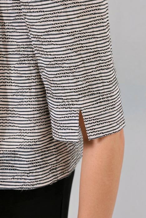 Veste avec rayures en relief, cordon sous tunnel à la taille, décolleté en V et manches longues