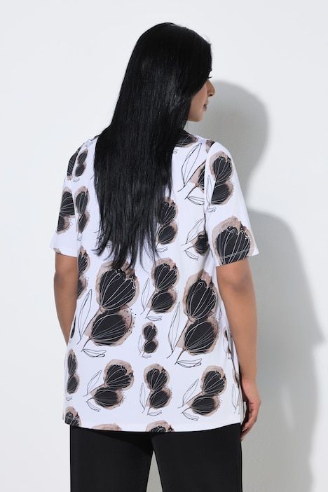 T-shirt au tombé fluide, motif floral, décolleté en forme de cœur et manches courtes