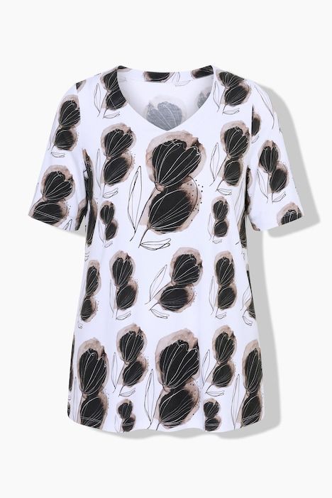 T-shirt au tombé fluide, motif floral, décolleté en forme de cœur et manches courtes