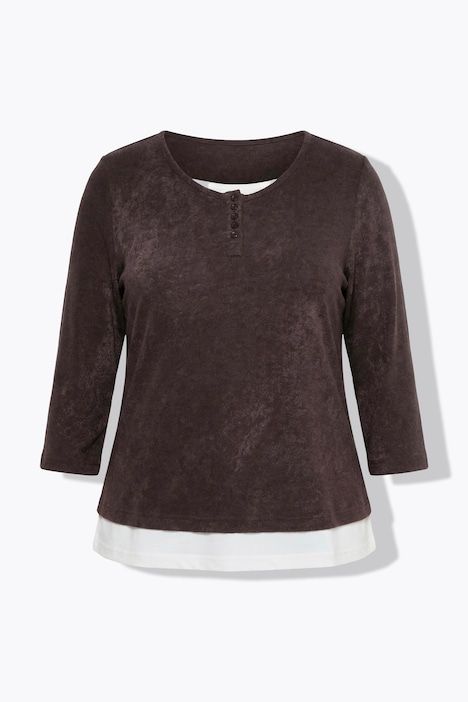 T-shirt effet de superposition, col Henley et manches 3/4