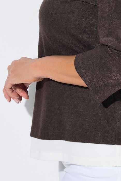 T-shirt effet de superposition, col Henley et manches 3/4