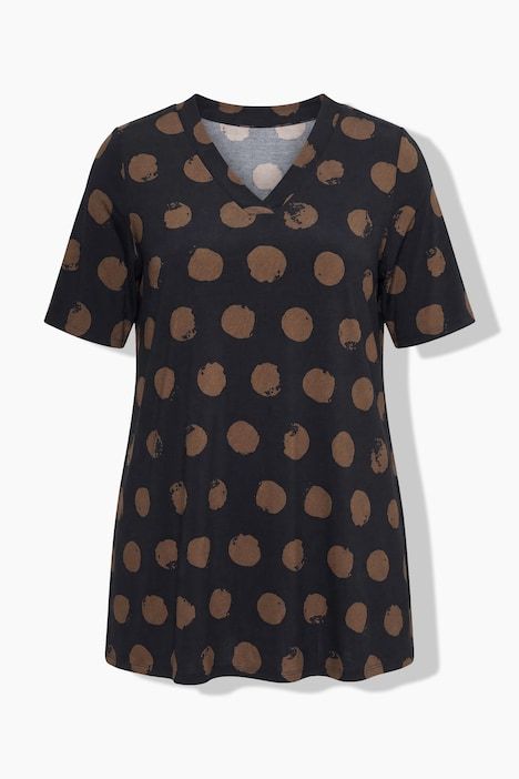 T-shirt au tombé fluide, motif à pois, décolleté en V et manches courtes, coupe évasée