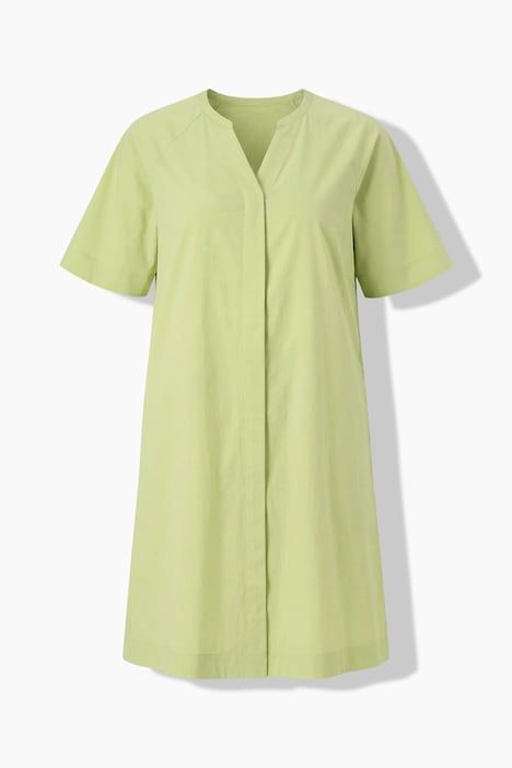 Robe en popeline, col tunisien et manches courtes, coupe évasée