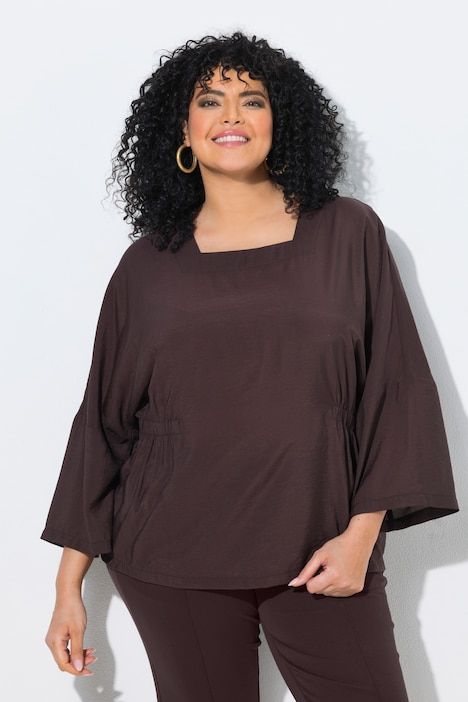 Blouse avec empiècements élastiques, décolleté carré et manches longues