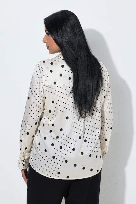 Chemisier en soie mélangée, motif à pois, col chemise et manches longues