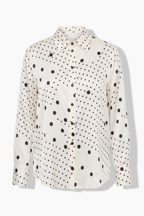 Chemisier en soie mélangée, motif à pois, col chemise et manches longues