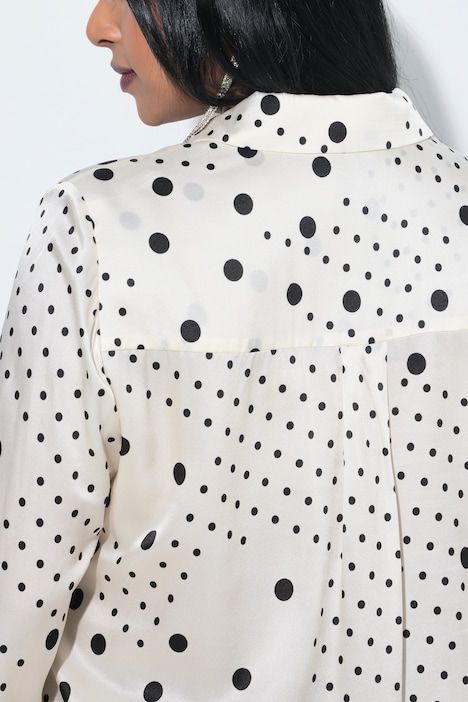 Chemisier en soie mélangée, motif à pois, col chemise et manches longues