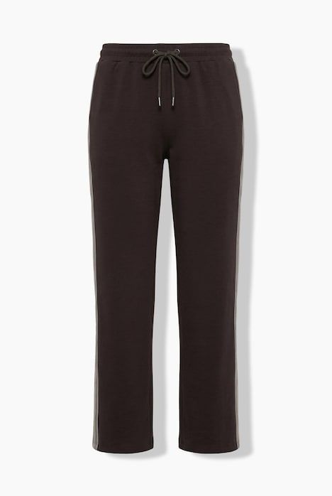 Pantalon longueur 3/4 et jambe large, bande fantaisie le long de la jambe, cordon à nouer à la taille