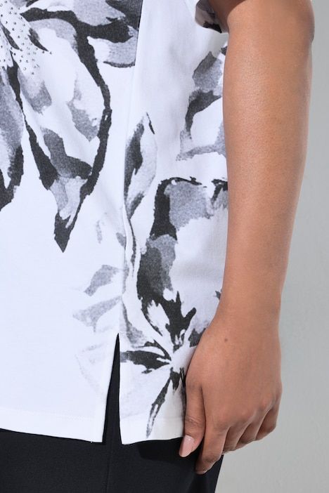 T-shirt en coton Pima, motif floral, décolleté rond et manches courtes, coupe évasée