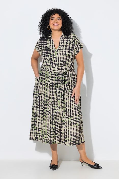 Robe maxi, ceinture à nouer, col chemise et poche poitrine