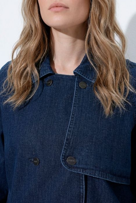Trench-coat en jean, coton bio, coupe Boxy Fit et double patte de boutonnage
