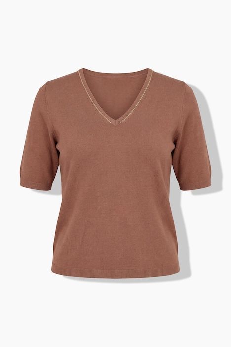 Pull manches courtes, décolleté en V avec liseré scintillant, base élastique