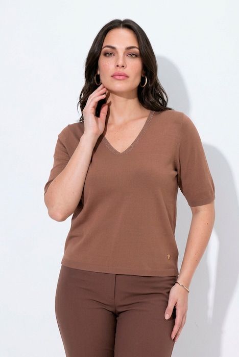 Pull manches courtes, décolleté en V avec liseré scintillant, base élastique