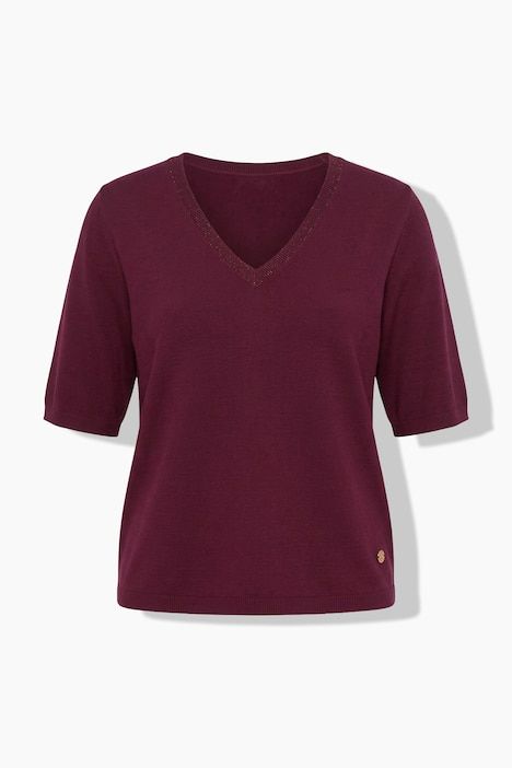 Pull manches courtes, décolleté en V avec liseré scintillant, base élastique
