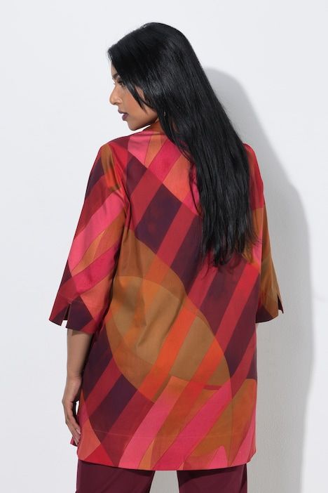 Chemisier long à rayures, coupe évasée, col chemise et manches 3/4