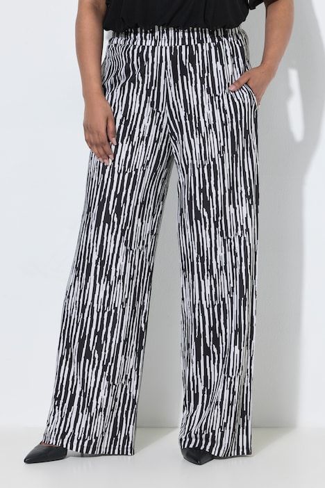 Pantalon au tombé fluide, motif à rayures, jambe large et taille élastique