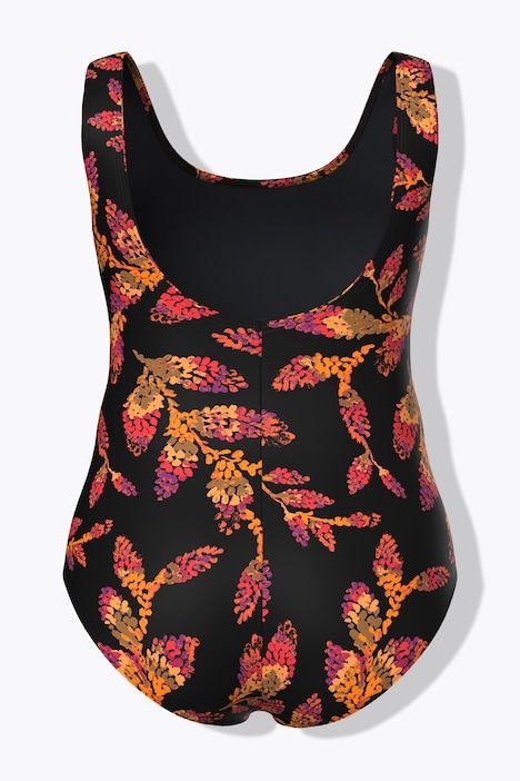 Maillot de bain sans bonnets souples, décolleté rond et motif feuilles