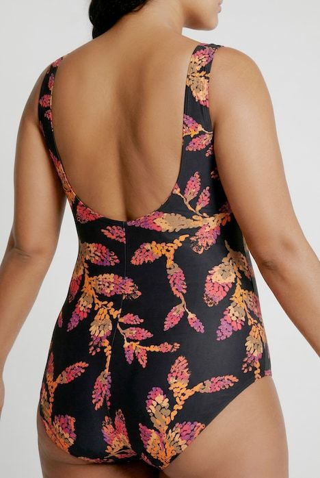 Maillot de bain sans bonnets souples, décolleté rond et motif feuilles